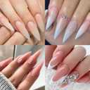 UNA GELLA Long Stiletto Nail Tips 504PCS, Full Cover Pre-Etched Long Stiletto Almond Clear Fake Nails Tips, Sturdy Acrylic Press on Nails, No C Curve Soft Gel Tip for DIY Nail Extension kit 12 Sizes