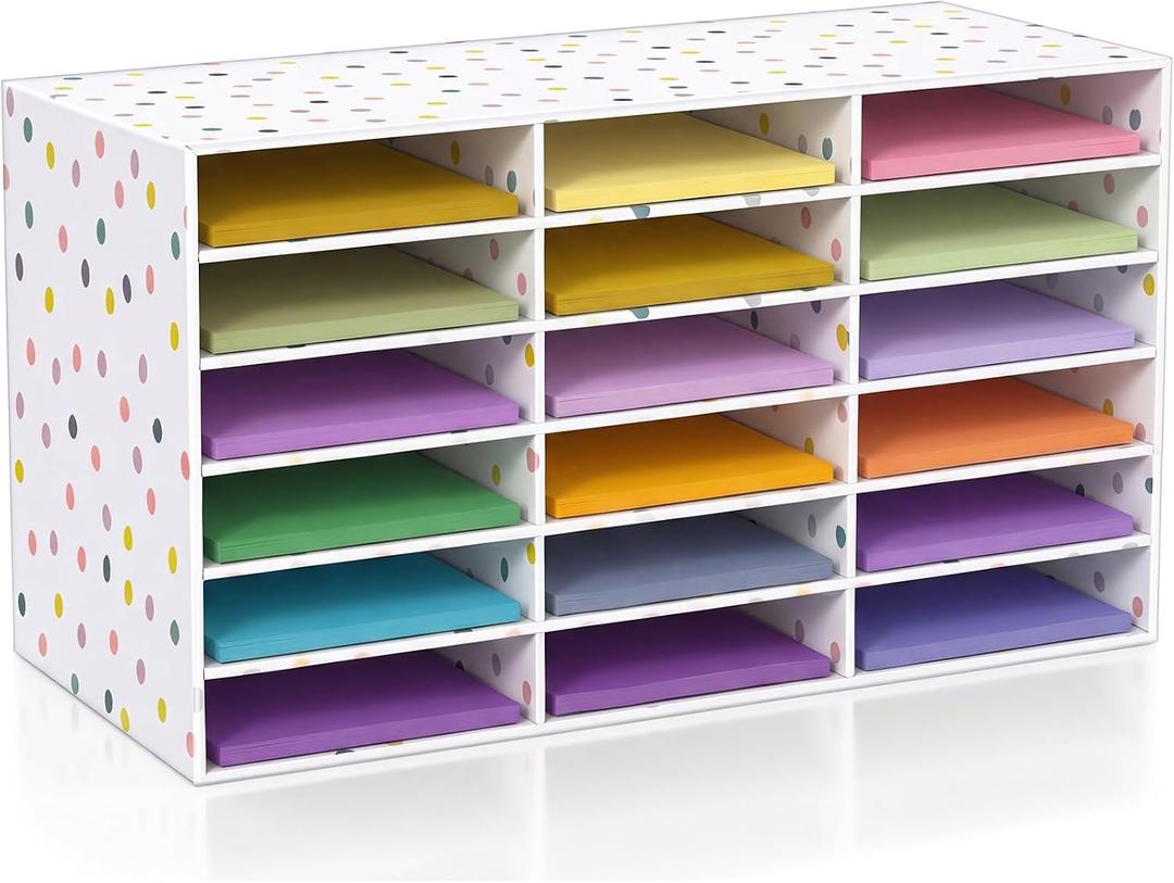 Fuutreo 1 Pc Classroom Construction Paper Storage,Colorful Polka Dots