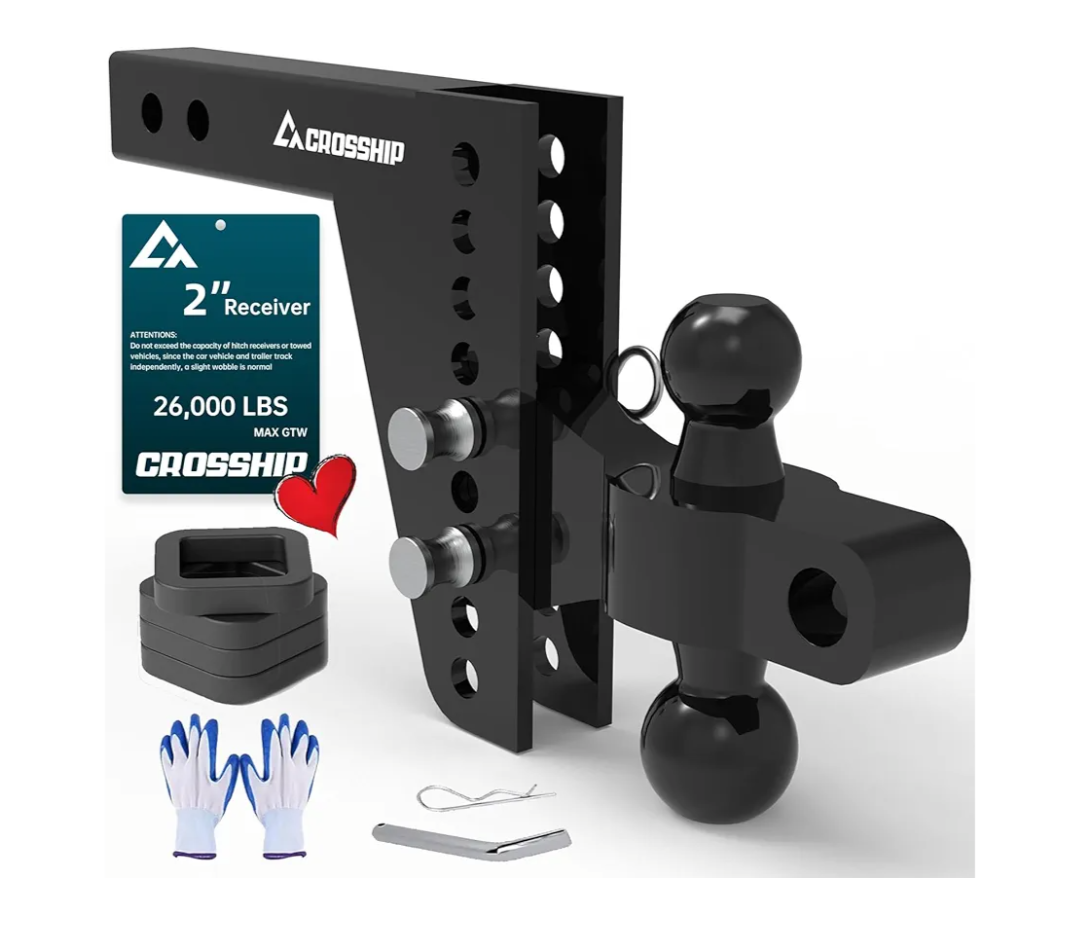 Adjustable Trailer Hitch - Fits 2'' Receiver, 6'' Drop/Rise Ball Mount, Solid Dual Ball (2" x 2-5/16") Tow Hitch 26,000 LBS GTW-Multifunctional Heavy Duty Truck with Pin for Class III & IV