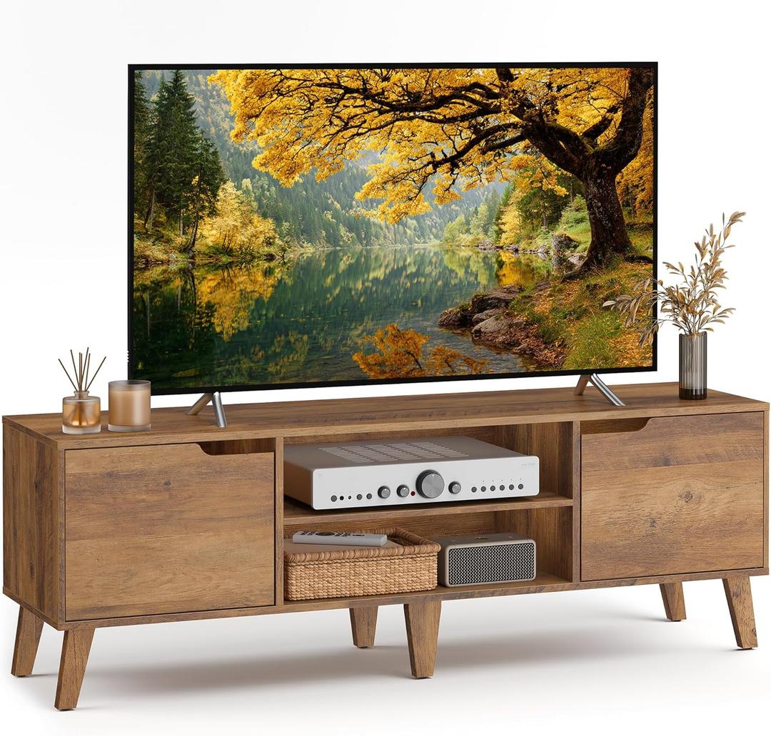 VASAGLE TV Stand for 65-Inch TVs, Entertainment Center with Adjustable Shelf, 58-Inch Long Media Console Table, Transitional Style, for Living Room, Bedroom, Honey Brown ULTV556K01, 15.4 Inches X 58 Inches X 19.7 Inches