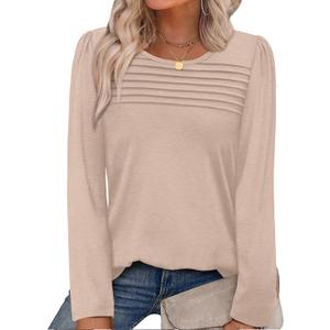 2 x WIHOLL Long Sleeve Shirts for Women Crewneck Tops Tunic Fall Winter Sweatshirts 2025 Clothes (Beige, XL)