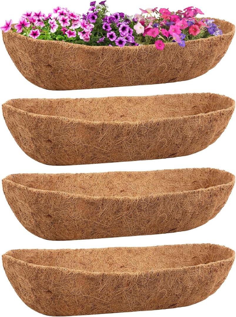 Legigo 4 Pack Trough Coco Liner for Planters- 30 Inch Window Box Liners Coconut Coir Basket Liners, Planter Box Coconut Liner for Window Flower Box Pots, Fence Trough Planter, Wall Planter Basket