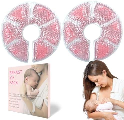 Breast Therapy Ice Packs, Hot and Cold Breast Pads, Breastfeeding Essentials Large Gel Bead Packs for Moms, 2 Pack (Pink, M) 2Pcs