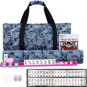 Ploomi American Mahjong Tiles Set, 166 White Tiles, 4 Color Racks & Pushers, Complete Western Mahjong Set with Blue Carrying Bag for Beginners & Experts