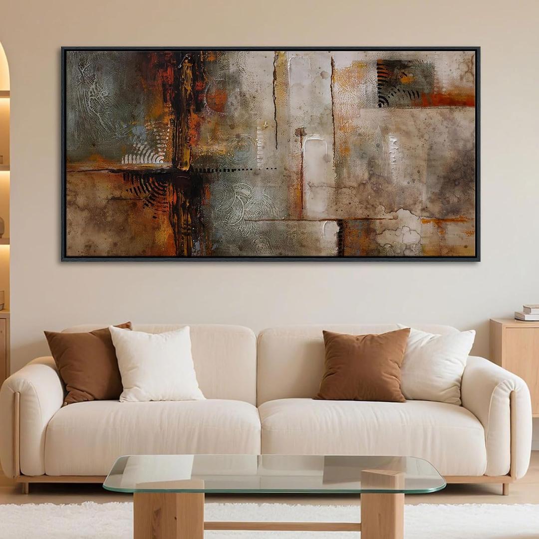 YDYSUNE Large Framed Abstract Wall Art Brown Subtle Textured Canvas Picture & Painting | Ready to Hang Artwork Decor for Living Room, Bedroom Decoration Easy to Hang 24×48 INCHES
