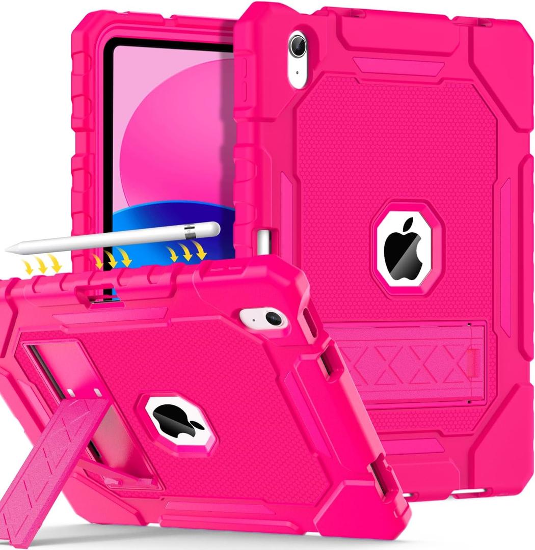 Grifobes for iPad A16 Case 11th Generation 11 inch 2025 / iPad 10th Generation Case 10.9 inch 2022, Heavy Duty Military Grade Shockproof Cover with Pencil Holder for i Pad 11/10 Gen (Hot Pink)