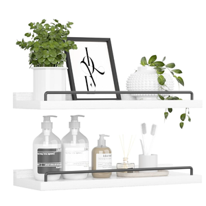 22 inches Long Floating Shelves, Bathroom Decor Shelves Over Toilet, Farmhouse Wall Shelves for Living Room, Bedroom, Picture Frames, Plants, Kitchen, Set of 2 (White)