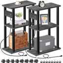 TUTOTAK Small Narrow Side Table with Charging Station, Set of 2, Skinny End Table for Small Spaces, Slim Nightstand with USB Ports and Outlet,Sofa Beside Table with Wheels, Charcoal Grey TB01BY047