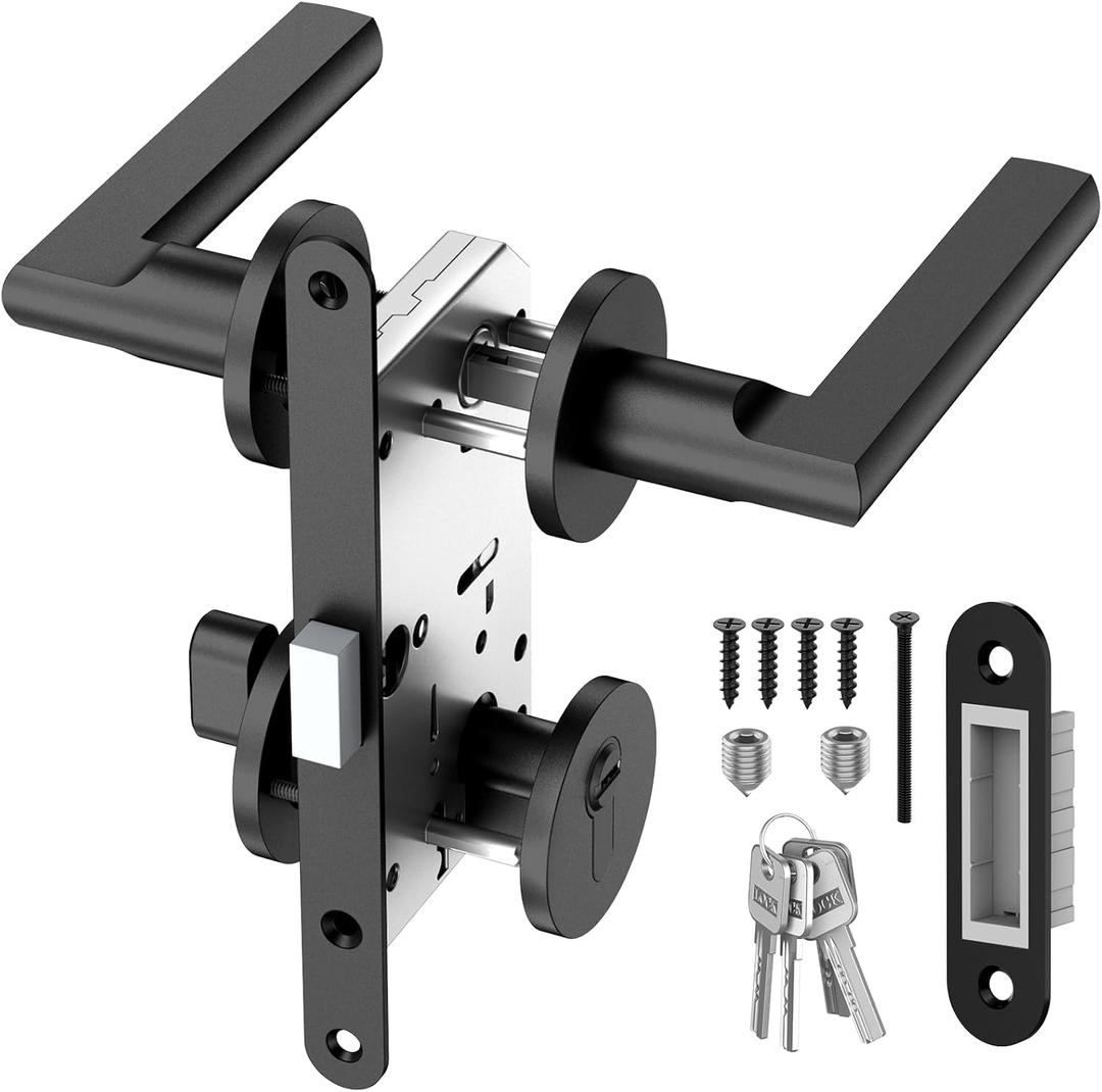 Magnetic Automatic Door Lock Silent Locking Anti-Collision Design Zinc Alloy Handle Aluminum Alloy Body Suitable for Doors with a Thickness of 1 3/8" to 2" Special Lock for Wooden Doors (Black)