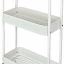 3 Tier Narrow Rolling Storage Cart for Laundry Room Bathroom Kitchen, 7.1'' Slim Utility Cart with Wheels and Lockable Casters Standing Shelf for Small Space & Between Washer and Dryer, White (7.1"D x 15.8"W x 26.4"H)