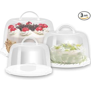3 Pack Round Cake Carrier Set, 12/8/6 inch Portable Cake Transport Container with Lid And Handle, Cake Holder With Cover Storage Container For Bundt Cakes Cupcakes & Desserts