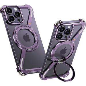 Minimalist Z Case Compatible with iPhone 14 Pro, 360 Kickstand Bezel Less Metal Slim Bumper Phone Case, Drop-Proof Protective Shell, Easy Fit, Purple