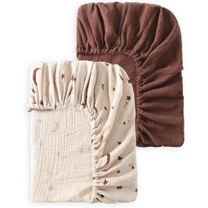 TADO MUSLIN Baby Crib Sheets 2 PCS, 100% Organic Cotton Crib Sheet for Standard Crib Mattress(52x 28), Fitted and Soft Breathable Muslin Crib Mattress Sheet for Girl and Boy (Star, Brown)