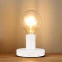 Helunsi Industrial Table Lamp Base - E26/E27 Edison Light Bulb Stand, Exposed Bulb, Simple Metal, 5.8ft Cord Switch Plug, White