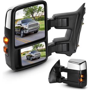 Towing Mirrors Chrome for Ford F-250 F-350 Super Duty 1999-2007 Power Heated with Smoke Turn signal Manual Folding Telescoping (1 Pair)
