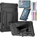 Case for Amazon Fire Max 11 (13th Generation, 2023 Released) - Heavy Duty Hybrid Protective Case Cover with Kickstand + 1 Screen Protector and 1 Random Stylus (Black/Black)