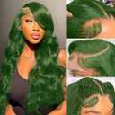 Colorful Bird Dark Green Lace Front Wigs Human Hair Body Wave 9x14 HD Transparent Lace Frontal Wigs for Women Brazilian Body Wave Human Hair Wigs Pre Plucked Hairline 150% Density Mint Green 22inch