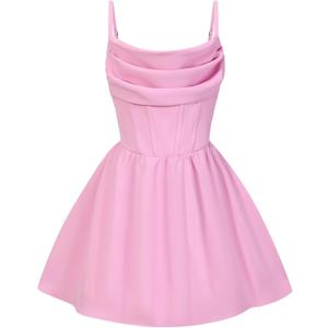 EXARUS Girls Summer Formal Dress Tween Party Dance Graduation Teen Junior HOCO Ruffle Mini Elegant Dresses  (Pink, S)