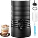 Milk Coffee Frother Steamer,Temperature Display, 350lm, Burn-Free Base, Easy To Clean, 96% High Foam Rate,Ultra-Quiet Operation,Electric Cold Foam Maker Machine,Hot Chocolate Frother - Metallic Black