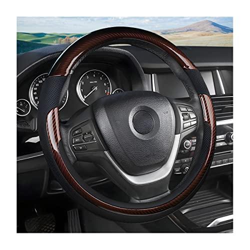 Universal Steering Wheel Cover - Microfiber Leather, 15 Inch, Anti-Slip, Breathable, Odorless Car Steering Wheel Protector, SUV Accessories (Bright Black/Coffee)