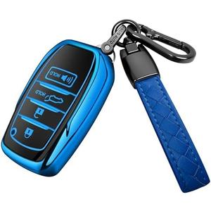 Sindeda for Toyota Key Fob Cover with Keychain Soft Full Protection Key Shell fit for 2025 Camry 2019-2024 Venza, RAV4 Prime, Land Cruiser, Fortuner, Grand Highlander, Corolla Cross 4-5Buttons(Blue)
