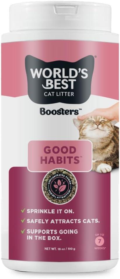 WORLD'S BEST CAT LITTER Boosters Good Habits | Natural and Sustainable Cat Litter Additive | Attracts Your Cat to The Litter Box and Helps Avoid Accidents | Plant-Based Attractant | 18 oz Canister