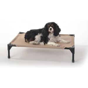 K&H Outdoor Elevated Dog Bed - Cooling Raised Dog Bed for Small & Medium Pets, Breathable Mesh Hammock Design, Indoor/Outdoor Washable Cover, Portable Metal Frame, Tan, Medium 32x25in