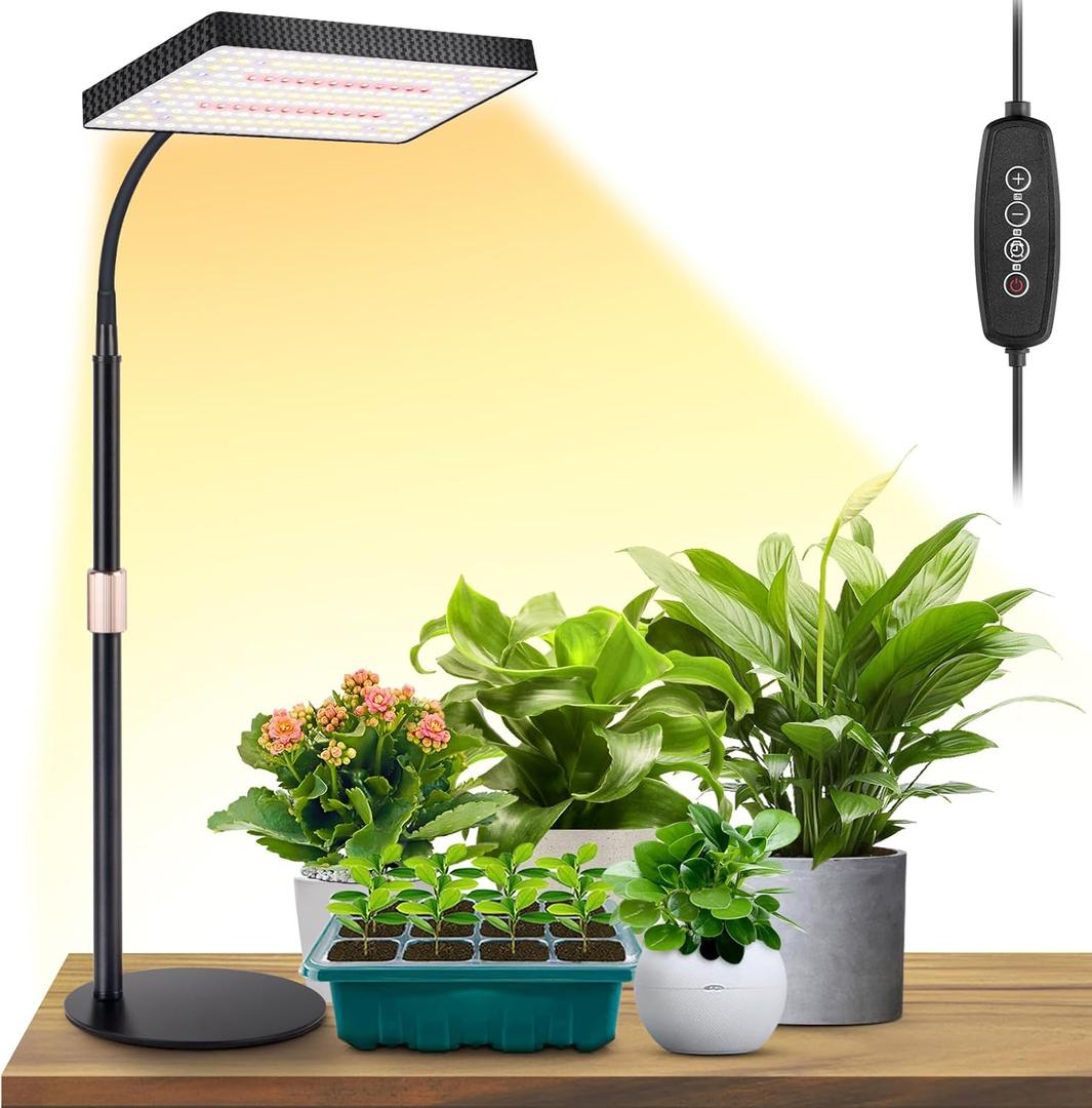 LBW Desk Grow Light, Full Spectrum Plant Light for Indoor Plants, Grow Lamps with 4/8/12H Timer, 10"-26" Height Adjustable, 6 Brightness Levels (One-Head)