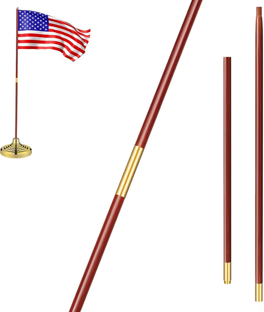 Landical 1 Pcs Indoor or Parade Flagpole Solid Wooden Flag Pole Brass Screw Joint Indoor Flag Pole, Brown and Gold (7 ft)