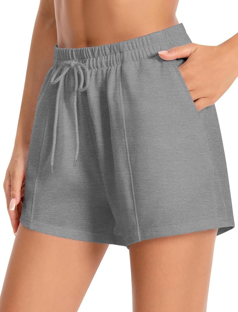 Women's Athletic Shorts with Pockets, 3.7" Sweat Shorts Women, Summer Workout Elastic Running Shorts (Gray, M)