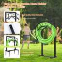 Freestanding Outdoor Garden Hose Holder, Heavy Duty Metal Storage Stand with 4 Spikes, Space Saving Organizer for Patio, Lawn, Backyard, Holds up to 150ft Hose, Black