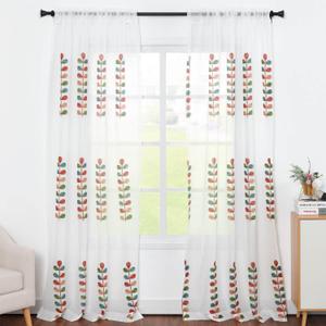 VOGOL Sheer Curtains 84 Inches Long, Colorful Leaves Embroidered White Sheer Window Curtain for Living Room/Dining Room, Rod Pocket, 52 x 84, 2 Panels