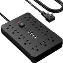 JouleLoom 20 FT Flat Plug Surge Protector Power Strip,11 Multiple AC Outlets with 6 USB Ports (2 USB C), 20 Feet Extension Cord, 1250W/10A, One Touch Switch Button, 17 in 1 Compact powerstrip