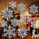 8pcs Large Snowflakes Ornaments, Plastic Glitter Snowflakes Hanging, Snowflake Decorations for Christmas Tree Winter Decorations Window Door (8pcs, Stamping)