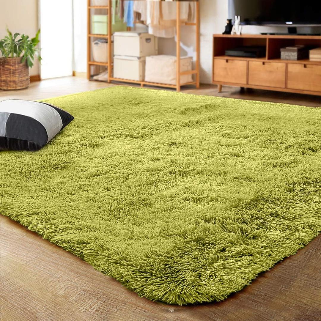 LOCHAS Ultra Soft Indoor Modern Area Rugs Fluffy Living Room Carpets for Children Bedroom Home Decor Nursery Rug 4x5.3 Feet,Green