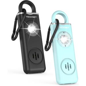TECKNET Rechargeable Personal Safety Alarm for Women, 2-Pack 130dB Personal Alarm with SOS Strobe Light, Low Battery Notice, Keychain Alarms Loud Siren for Girls Kids Elderly (1 Black & 1 Blue)