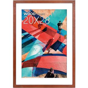 20x28 Poster Frame,Natural Soild Wood Picture Frames with Polished Plexiglass,Easy to Hang,Display Picture 20x28 without Mat or 16x24 with Mat for Wall Mounting Horizontally and Vertically (Brown)
