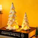 DN DECONATION Christmas Tree with Lights, Tabletop Xmas Trees with Star-Cutouts Leaves, 2Pcs White Prelit Ceramic Christmas Tree Figurines Holiday Centerpieces for Mantel & Shelves Decor (Set of 2)