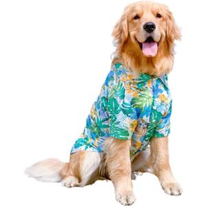 Dog Hawaiian Shirt, Summer Pet Clothes Large Dog Cool Costume Beach T-Shirt for Medium Large Dog(Blue,7XL) (7XL:Chest 32-34'')
