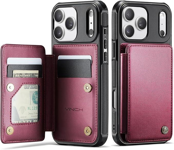 Vinich for iPhone 17 Pro Max Wallet Case with Card Holder, RFID Blocking Credit Slots Kickstand Shockproof Phone Cover Fit for iPhone 17 Pro Max 6.9" Wine Red