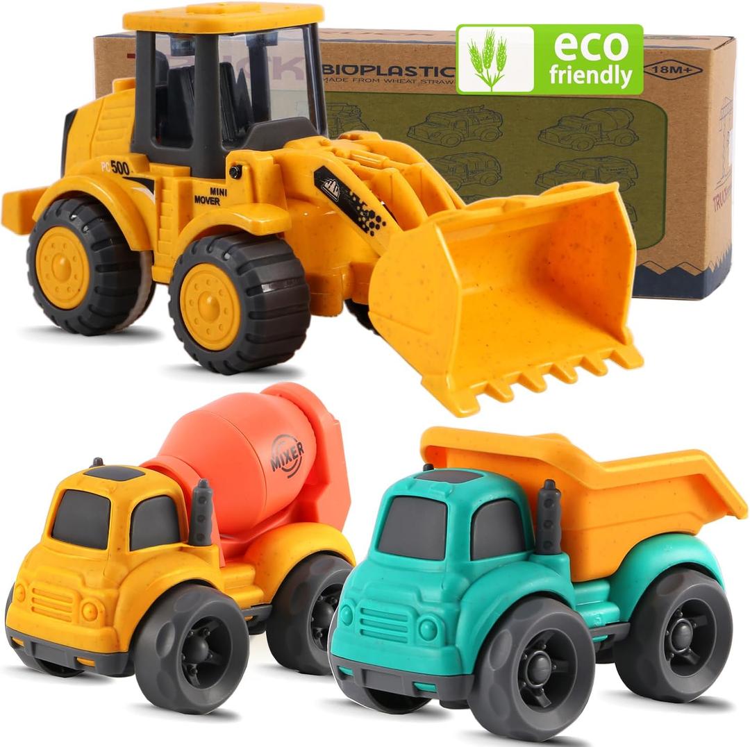 Toddler Toys for Ages 2-4, Kids Toys for 1 2 3 Year Old Boy Girls,Dump Truck Cement Mixer Excavator Toy Cars Set, BPA Free, Phthalates Free, PVC, Outdoor Toddler Boy Toys Birthday (Yellow)