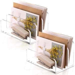 2PCS Vertical File Organizer, Clear Acrylic Mail Sorter & Desktop Letter Holder with Dividers for Home Office Desk, School-Transparent Paper File Organizer