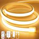 Lamomo COB LED Strip Lights 32.8Ft, Warm White Dimmable Self-Adhesive Led Rope Light with Remote, Flexible Cuttable Waterproof 3000K Silicone Neon Tape Light for Bedroom, Indoor, Cabinet, 10mm Width
