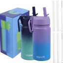 Water Bottle, 12 oz Water Bottles with Straw and Stickers, Stainless Steel Vacuum Double Wall Insulated cup,Water Bottle for School, Gifts for Girls (12OZ PURPLR BLUE+12OZ BLUE GREEN)