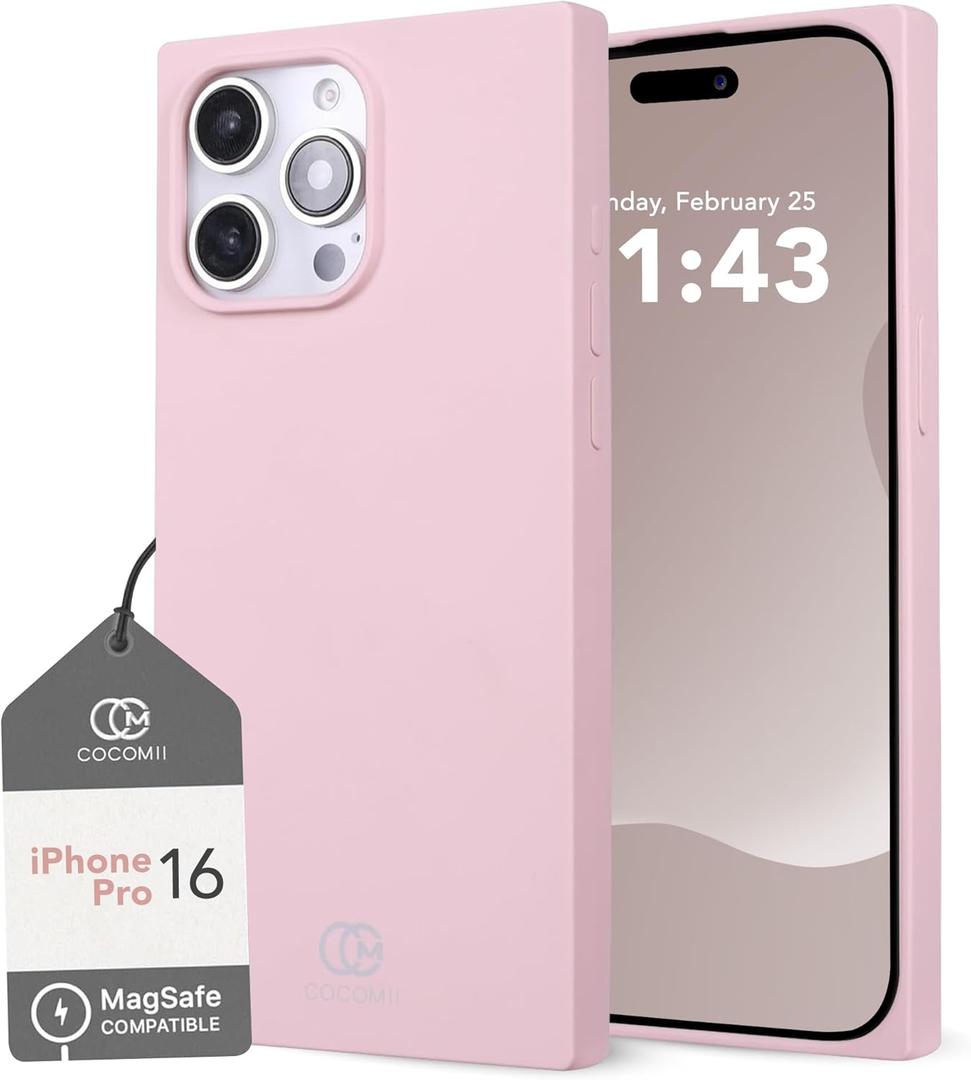 Cocomii - Rectangle Case Compatible with iPhone 16 Pro - Compatible with MagSafe, Soft Touch Silicone, Microfiber Lining, Matte, Magnetic Phone Case for iPhone 16 Pro 6.3 inch, Chalk Pink
