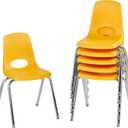 FDP 16" School Stack Chair, Stacking Student Seat with Chromed Steel Legs and Nylon Swivel Glides; For In-Home Learning or Classroom - Yellow (Count of 6), 10368-YE