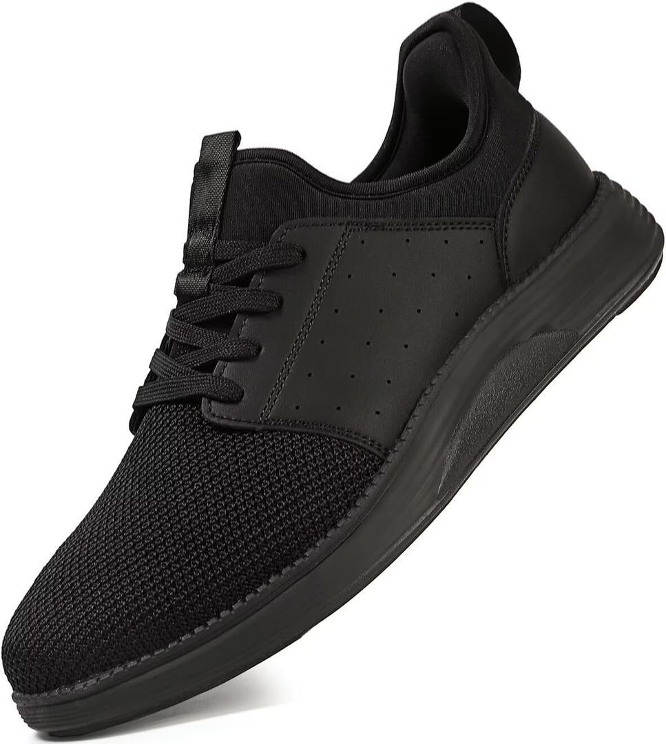 YOLARK Men Casual Dress Shoes Fashion Sneakers Lightweight Breathable Laceless Walking Shoes Gym Tennis Athletic (7.5, All Black)