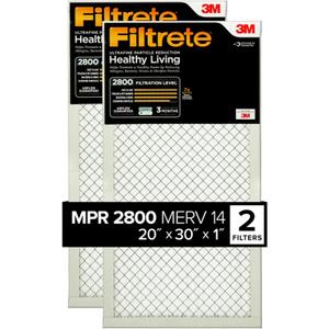 Filtrete 20x30x1 Air Filter, MPR 2800, MERV 14, Healthy Living Ultrafine Particle Reduction 3-Month Pleated 1-Inch Air Filters, 2 Filters