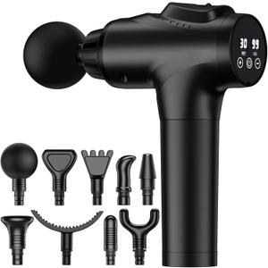 Massage Gun, Muscle Massage Gun for Athletes Handheld Electric Deep Tissue Back Massager, Percussion Massage Device for Pain Relief with 30 Speed Levels 9 Heads (Black)