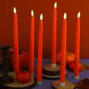 Macarrie 24 Packs Flameless Taper Candles Battery Operated Fake 11 Inch Long Candlelight LED Flameless Candlesticks Flickering Tapered for Spring Summer Wedding(Orange)